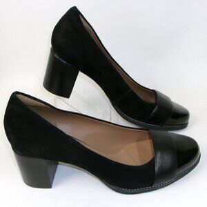 Clarks Artisan Tarah Brae Suede & Patent Black Leather Pump Heels 10 NEW